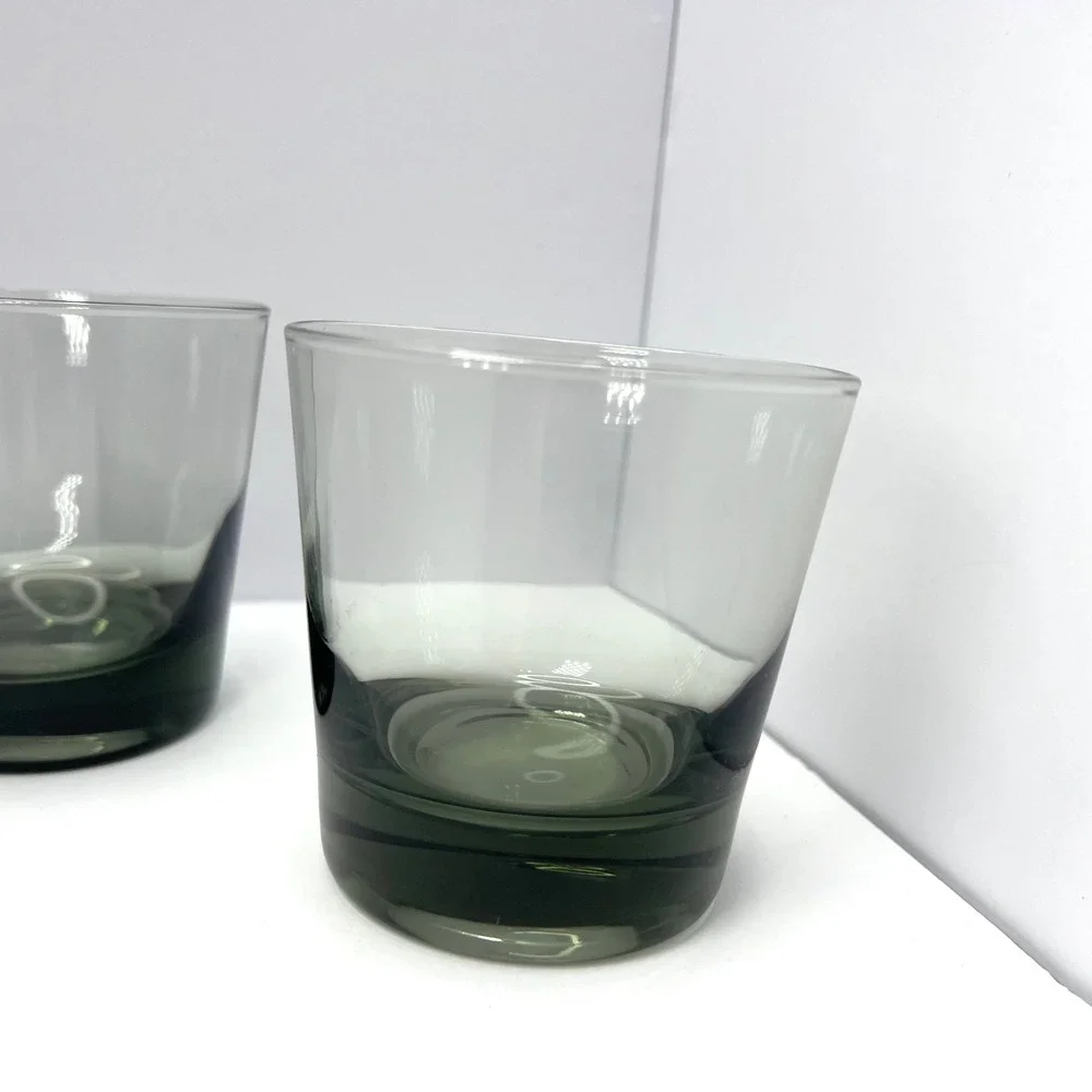 2 Whiskey Glasses MCM Smoke Grey Vintage Rocks Tumblers Bar Handblown Midcentury